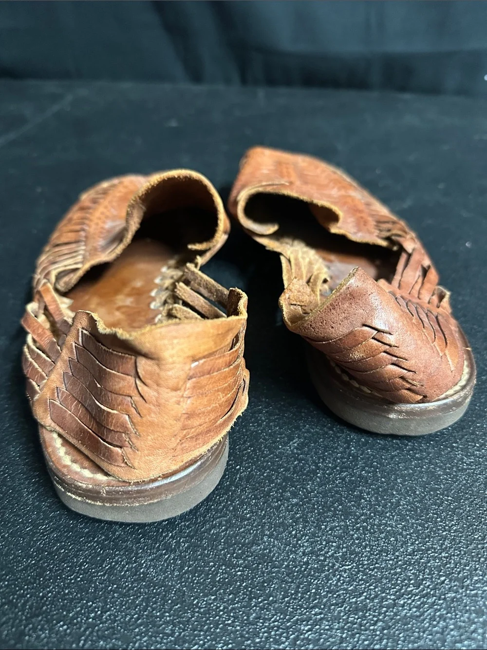 Men's Brown Leather Huarache Sandals - Classic Woven Slip-On M 9